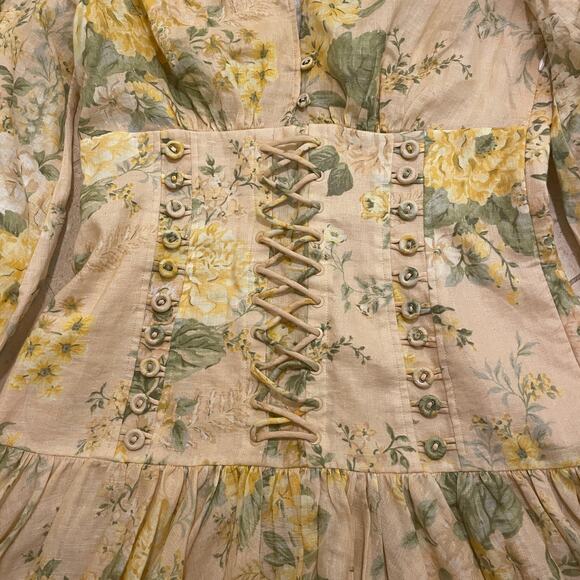 Zimmermann 2 US 6 Amelie Corset Dress | Floral Romantic Feminine Linen Mini $795 - Picture 14 of 14